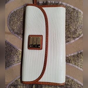 Dooney & Bourke White Croc-Embossed Wallet with Brown Trim